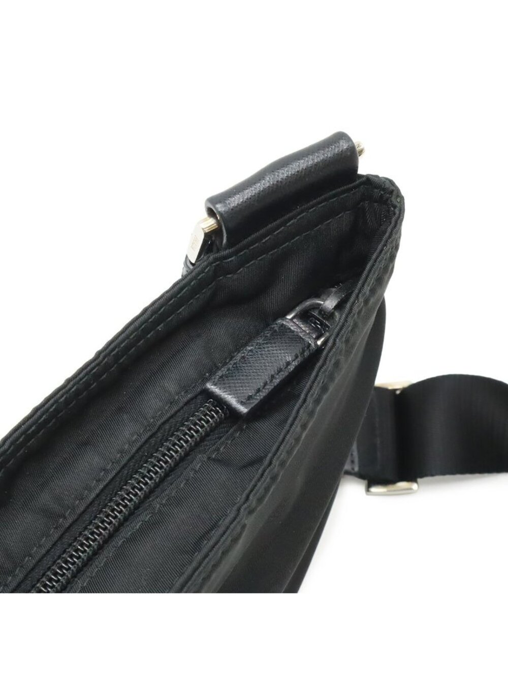 Prada Triangle Logo Shoulder Bag / Nylon / Leather / Nero Black / Silver - Picture 6 of 8